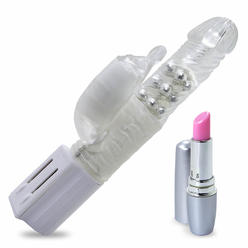 LeLuv Rabbit Vibrator LeLuv Toadstool Tip Swirling Shaft Quiet Clear and Lipstick Toy