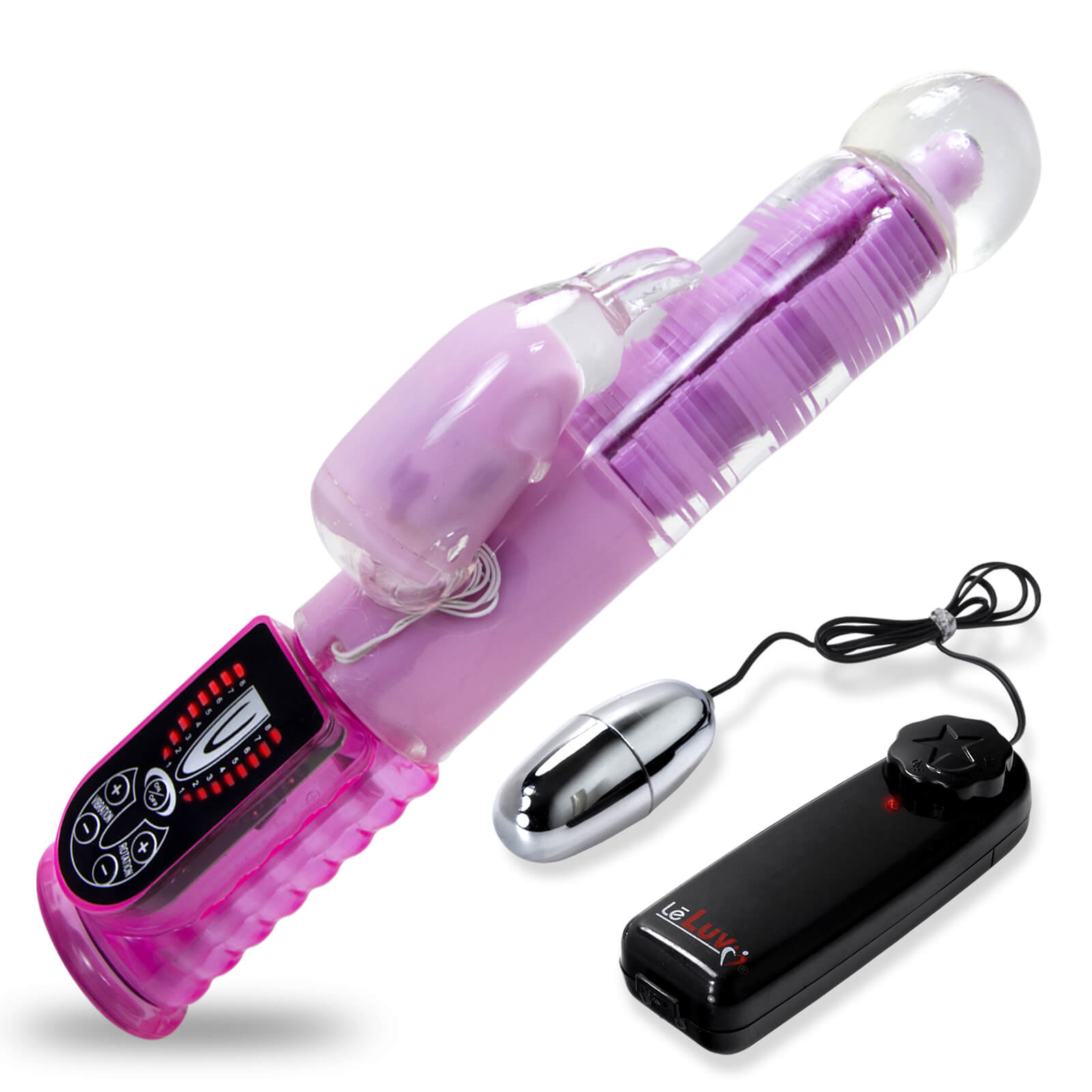 LeLuv Rabbit Vibrator LeLuv WAVE MOTION Shaft LED Controls Purple with Secret Lipstick