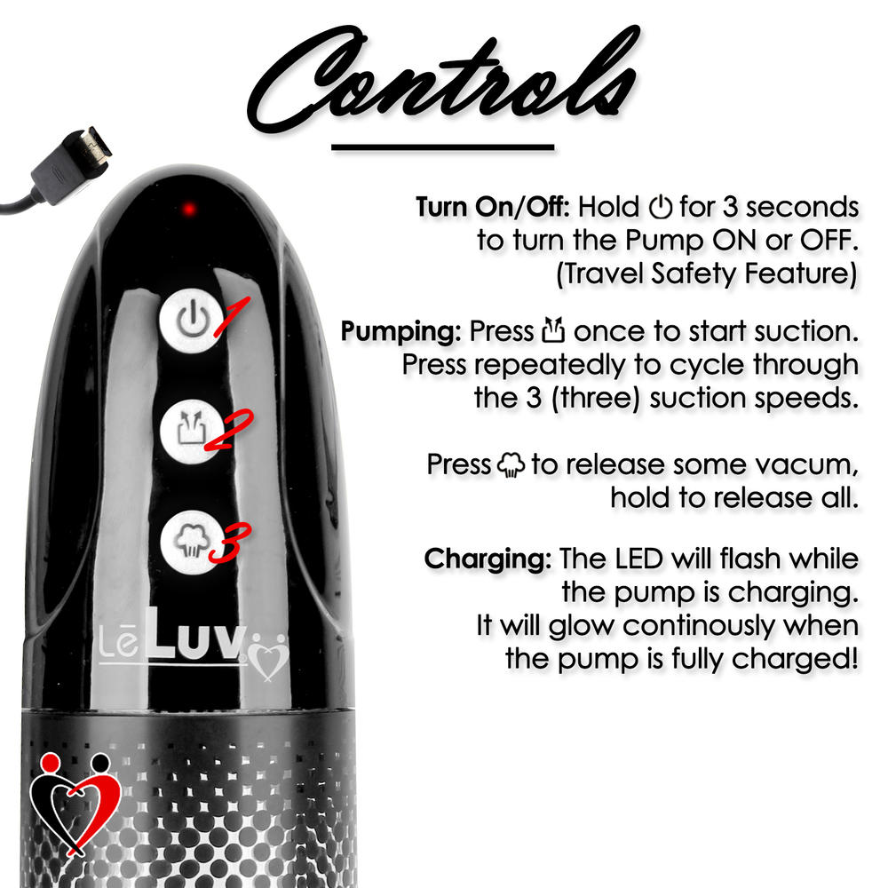 LeLuv Men's iPump Electric Penis Pump Tubeless 3-Speed USB Rechargeable Black with Magic Sleeve Male Stamina Trainer