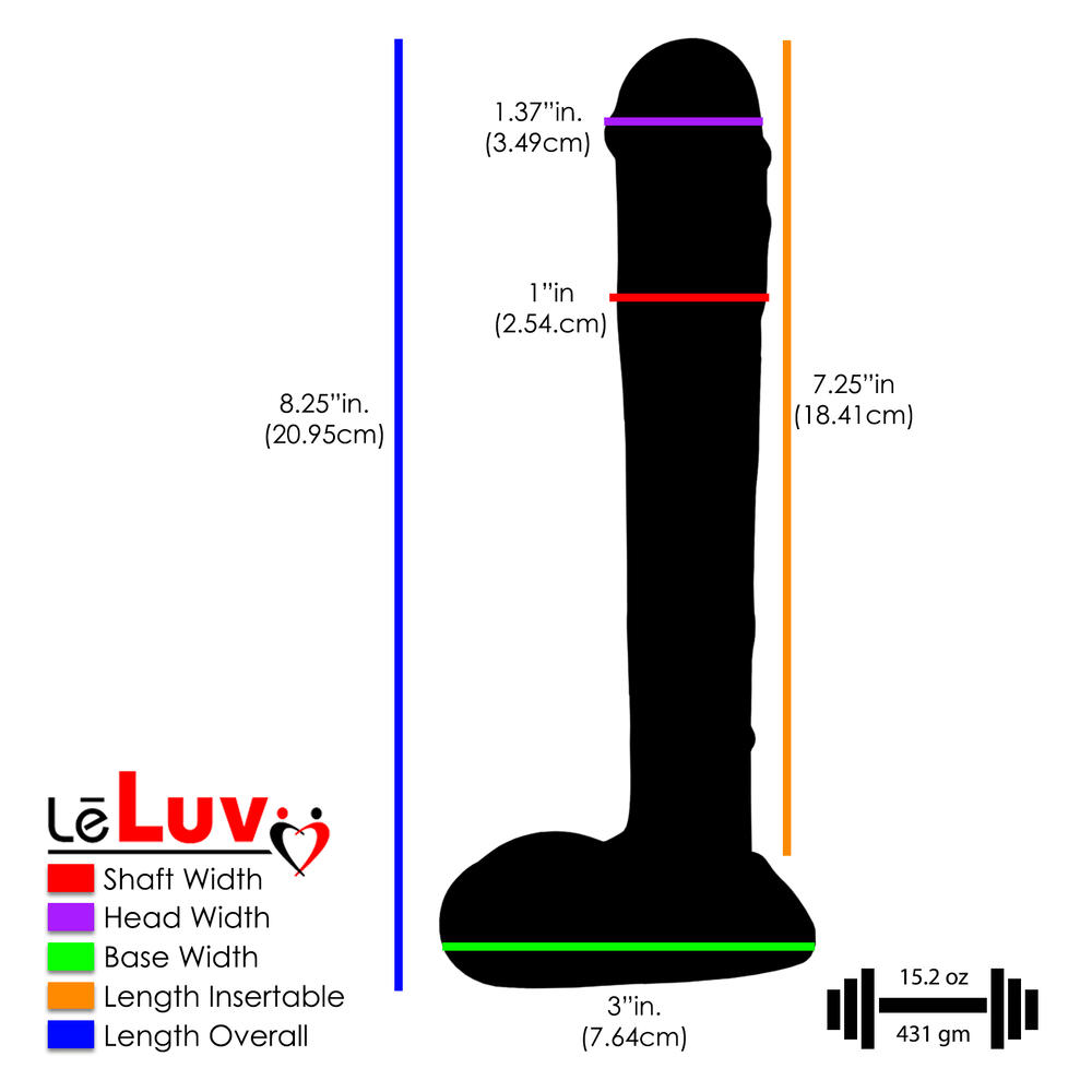 LeLuv Dildo 8 inch Thick Glass Penis Red Veiny Wand Bundle with Premium Padded Pouch