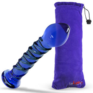 LeLuv Glass 6 Inch Blue Twisted Texture Pointed Head Curved Dildo LeLuv Glass 6 Inch Blue Twisted Texture Pointed Head Curved Dildo