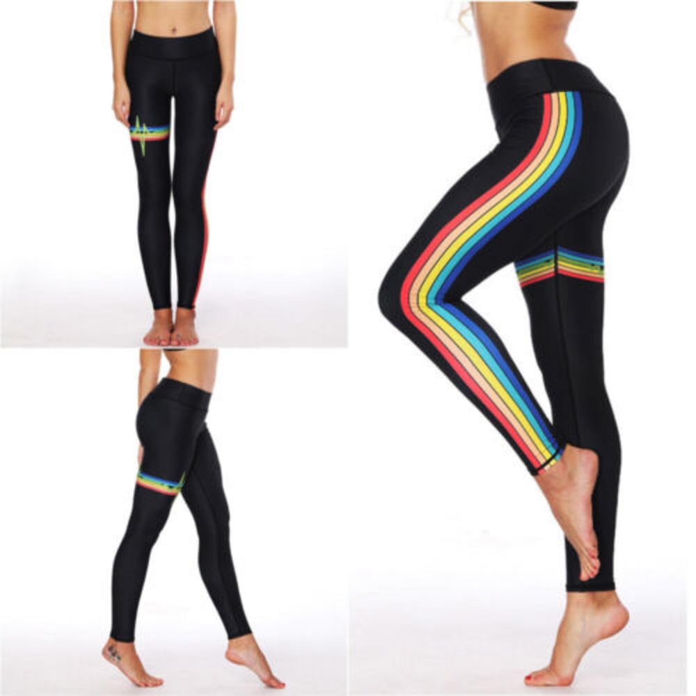Royal Rainbow Printed Yoga Pants Workout Gym Ankle Leggings Skinny Trouser- Color as shown - Size Large