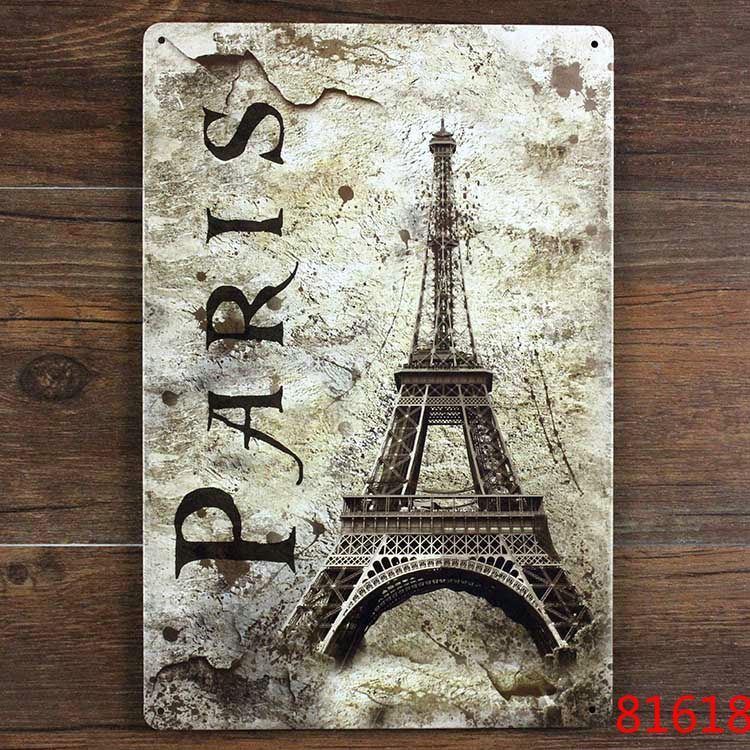 Paris Eiffel Tower Vintage Metal Wall Art Painting 20 30 Cm