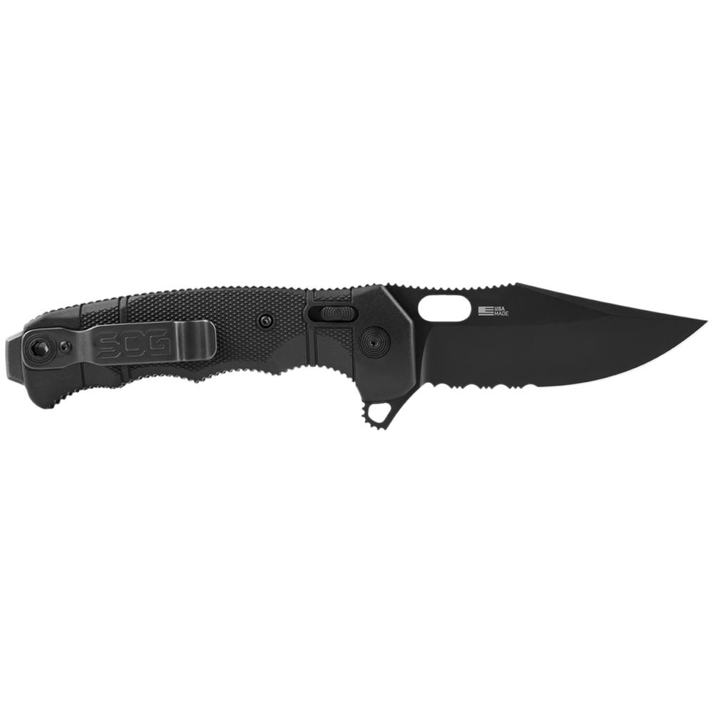 SOG Knives SEAL XR Black GRN Knife Blackened Serrated S35VN Stainless Steel 12-21-05-57 Pocket Knife