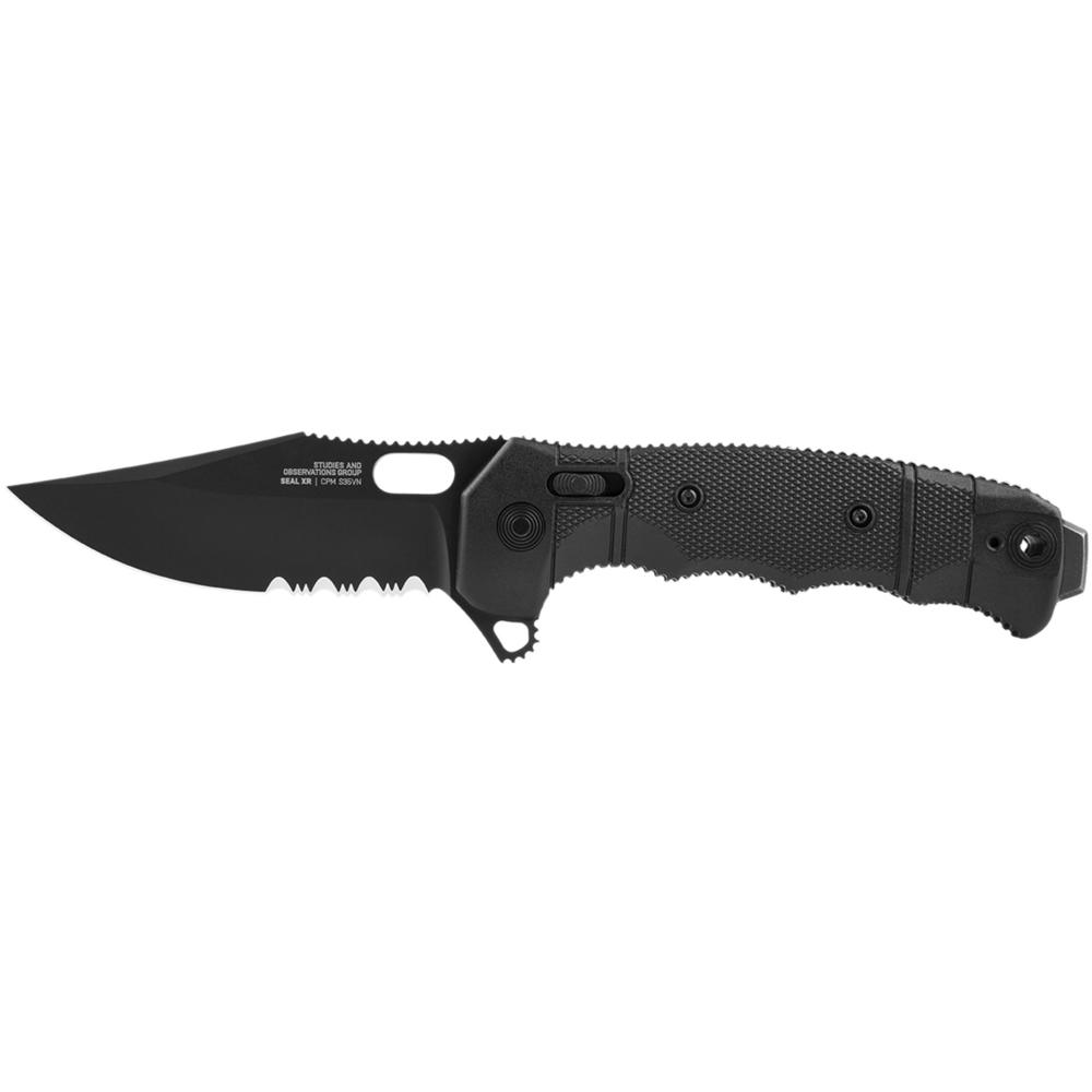 SOG Knives SEAL XR Black GRN Knife Blackened Serrated S35VN Stainless Steel 12-21-05-57 Pocket Knife