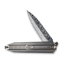 We Knife WE KNIVES Diatomic Frame Lock WE22032-DS1 Bead Blasted Titanium Damasteel Pocket Knife