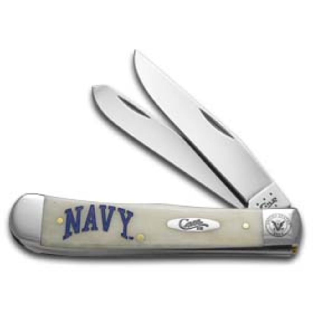 Case Knives Case XX Knives U.S. Navy Logo Natural Bone Trapper Stainless Pocket Knife 22553