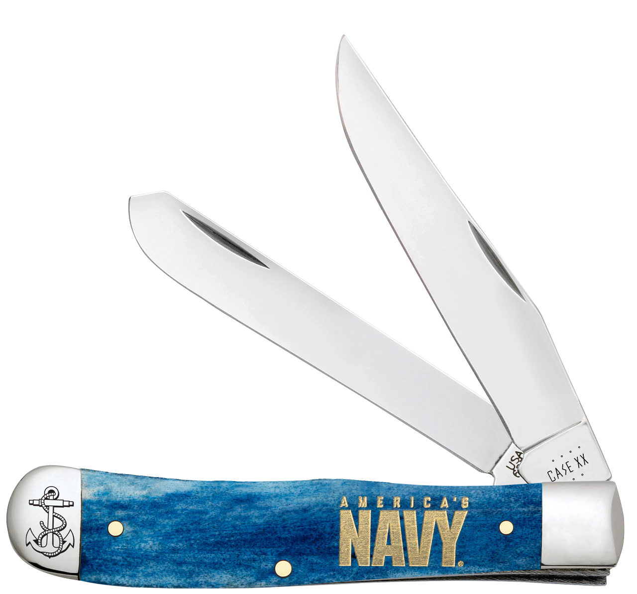 Case Knives Case xx U.S. Navy Blue Bone Trapper 17727 Stainless Pocket Knife Knives