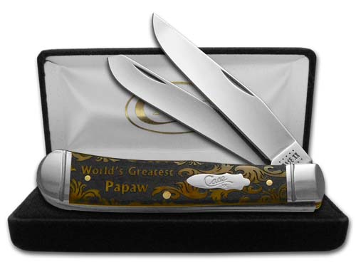 Case Knives Case XX Knives World's Greatest Papaw Antique Bone Trapper 1/500 Stainless Pocket Knife CA58182 WGP