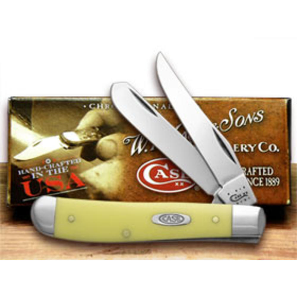 Case Knives Case XX Knives Smooth Yellow Delrin Mini Trapper Carbon Steel Pocket Knife 00029