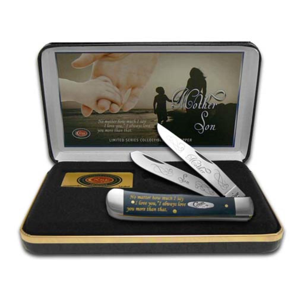 Case Knives Case XX Knives Mother and Son Smooth Blue Bone Trapper Stainless Pocket Knife CAT-MS/BB