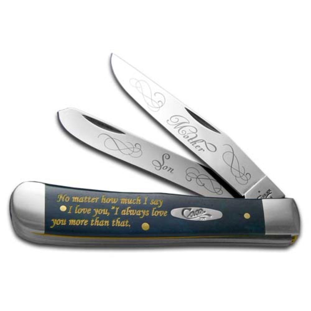 Case Knives Case XX Knives Mother and Son Smooth Blue Bone Trapper Stainless Pocket Knife CAT-MS/BB