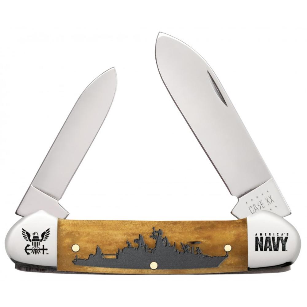 Case Knives Case XX Knives U.S. Navy Smooth Antique Bone Battleship Canoe Stainless Pocket Knife 17720