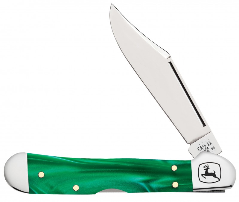 Case Knives Case XX Knives John Deere Green Pearl Kirinite Mini Copperlock Stainless Pocket Knife 15774