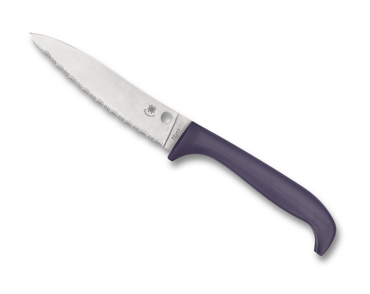 Spyderco Knives Counter Puppy Kitchen Cutlery Purple Synthetic Serrated Stainless Steel Knife K20SPR