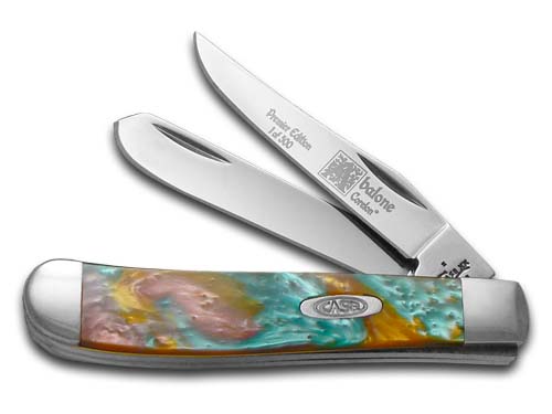 Case Knives Case XX Knives Abalone Genuine Corelon 1/500 Mini Trapper Pocket Knife 9207AB