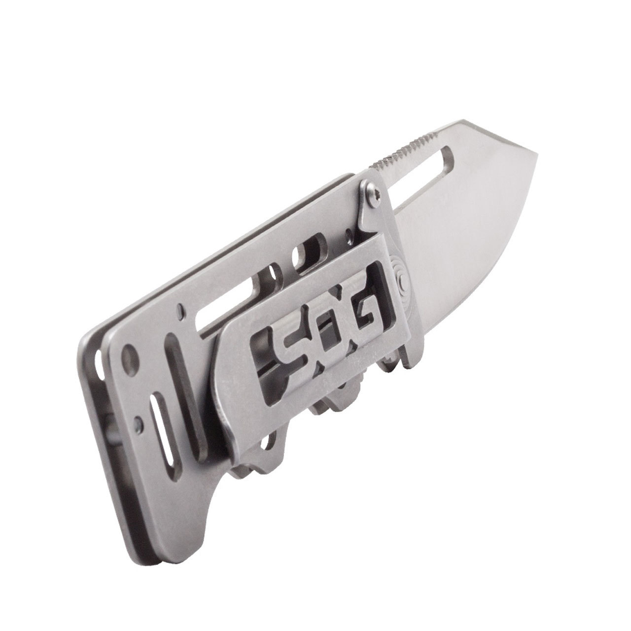 SOG Knives Satin Stainless Steel Cash Card Frame Lock Money Clip Stainless Pocket Knife EZ1-CP