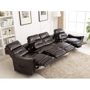 Mcombo Pu Leather 4 Seat Reclining Home Theatre Sectional