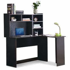 MCombo Wood L Shaped Computer Desk with Hutch Modern Corner Gaming Desk with Storage Shelves