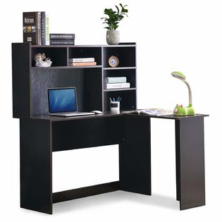 Mcombo Wood L Shaped Computer Desk With Hutch Modern Corner Gaming Desk With Storage Shelves