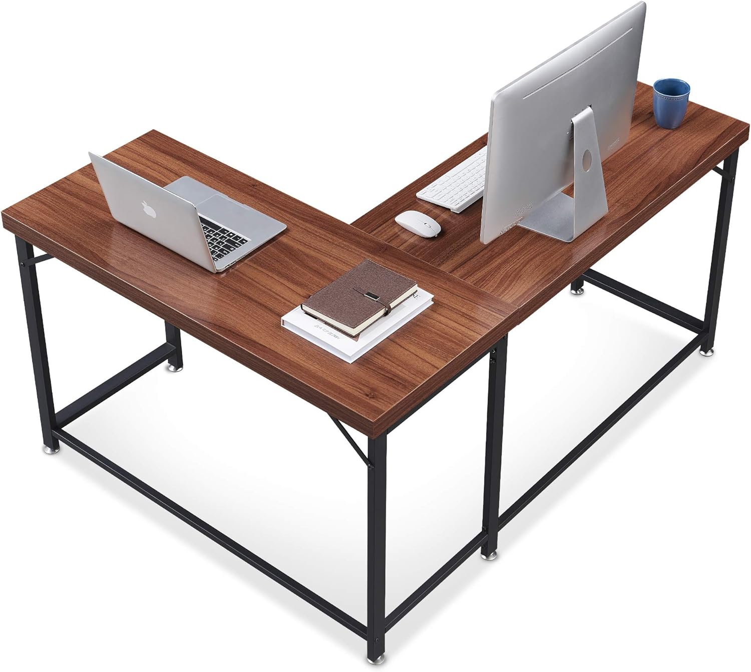 Ivinta Industrial L-Shaped Desk, 60 inch Computer Corner Desk, Modern Brown  Gaming Desk