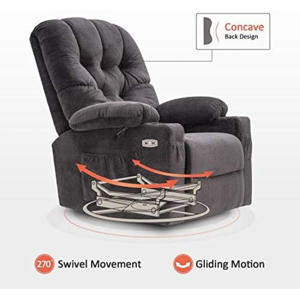 Mcombo Electric Power Swivel Glider Rocker Recliner Chair with Cup Holders for Nursery, USB Ports, 2 Side & Front Pockets 7797