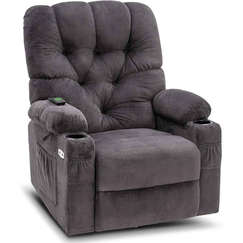 Mcombo Electric Power Swivel Glider Rocker Recliner Chair with Cup Holders for Nursery, USB Ports, 2 Side & Front Pockets 7797