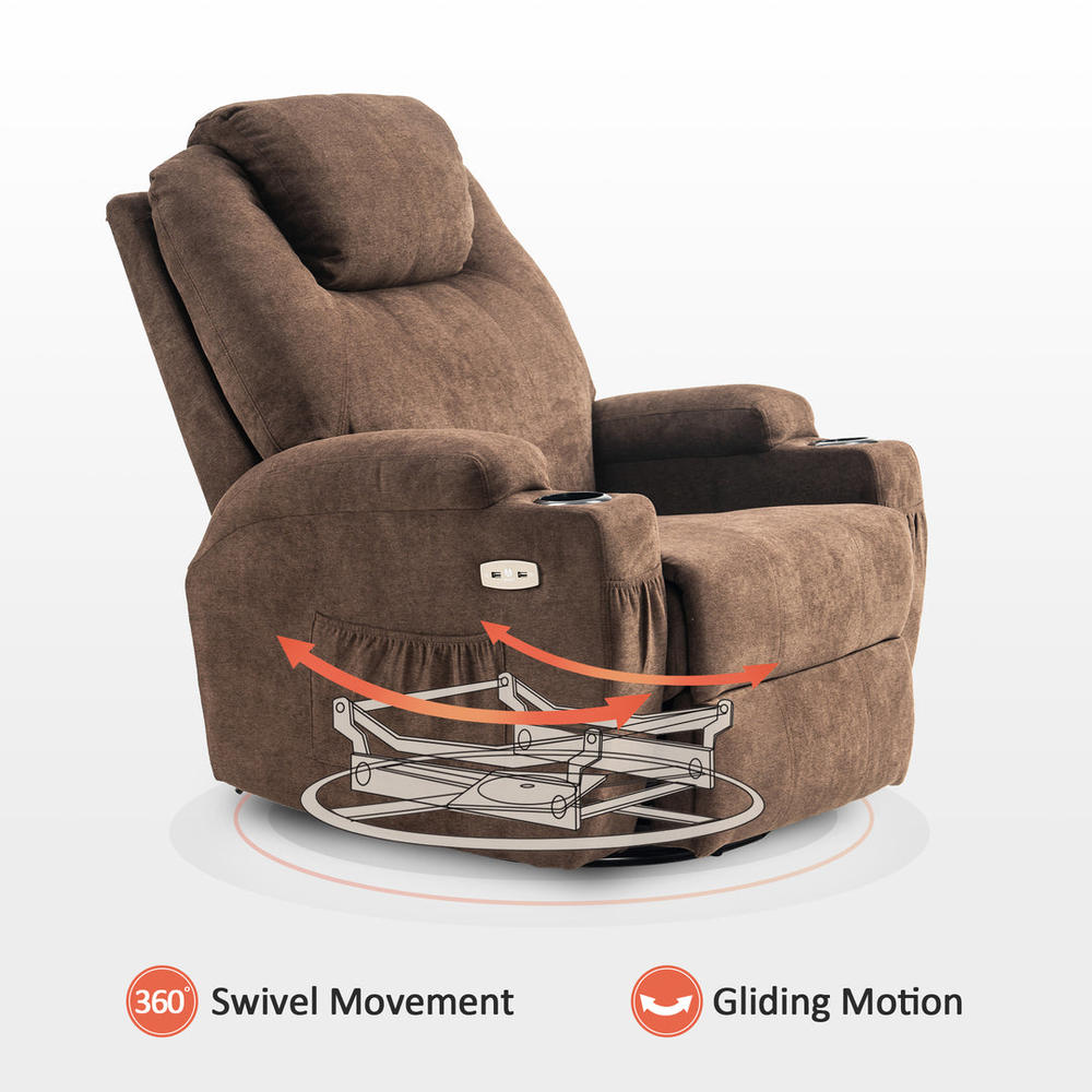 Mcombo Manual Swivel Glider Rocker Recliner Chair with Massage and Heat ...