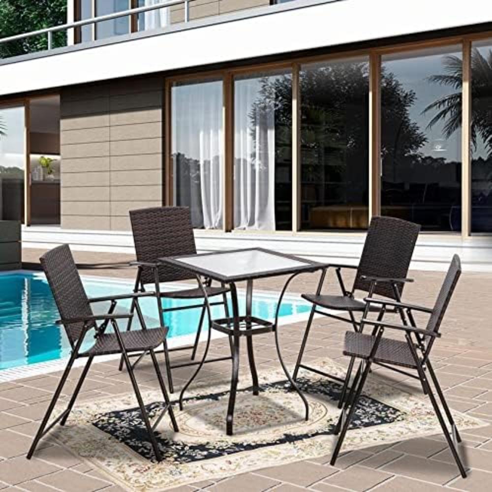 MCombo Wicker Patio Dining Set, 5 Pieces Outdoor Patio Furniture Set Table and Wicker Folding Chairs for Garden, Backyard