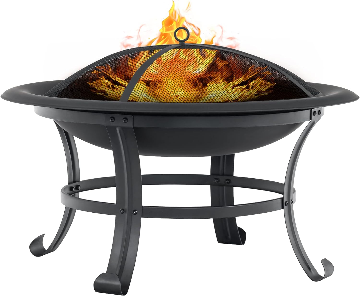 MCombo 30" Metal Black Fire Pit Round Table Backyard Patio Terrace Fire Bowl Heater/BBQ/Ice Pit with Charcoal Rack Waterproof Co