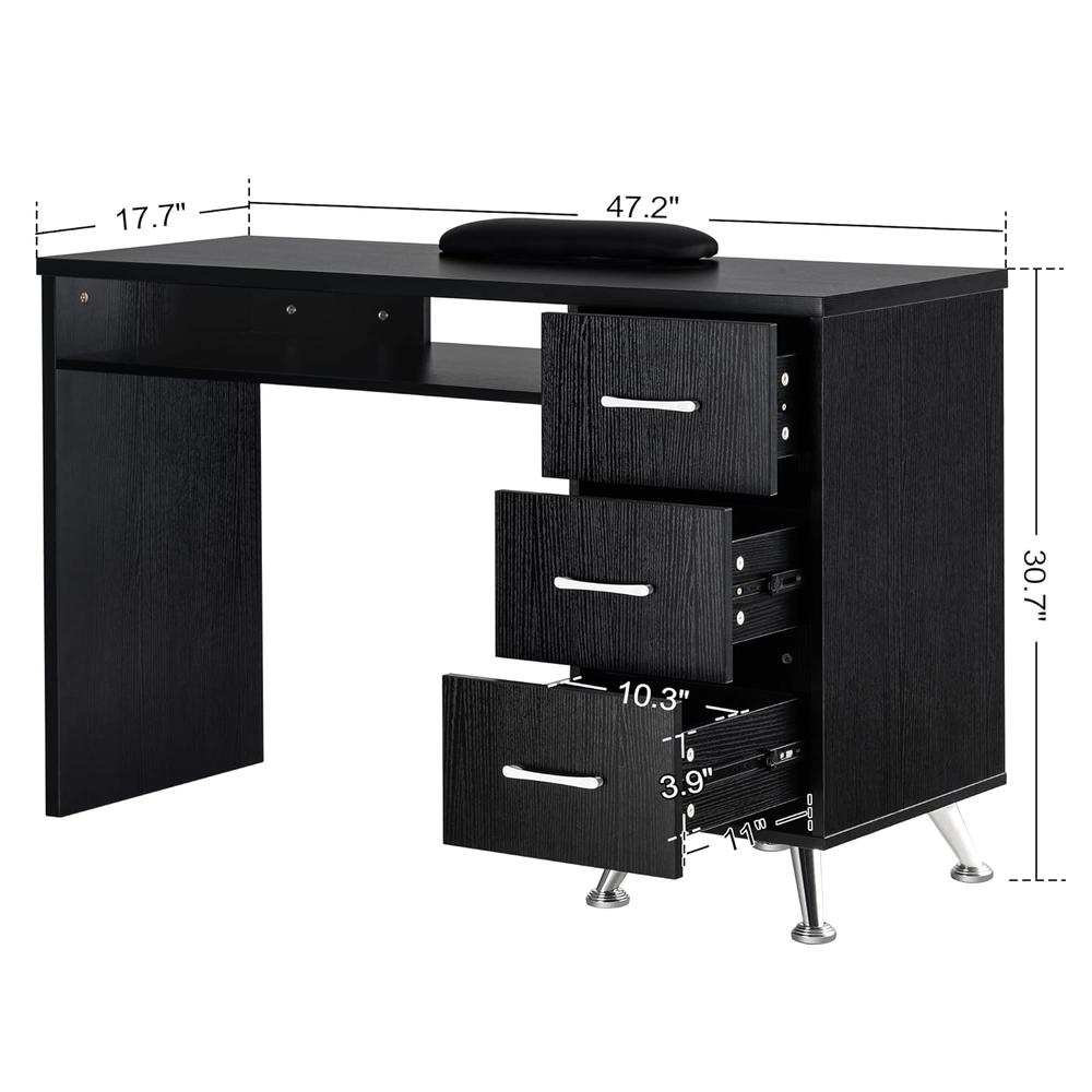 BarberPub Manicure Table with Drawers Nail Desk with Wrist Rest Salon Beauty Spa Storage Workstation 6153-2655
