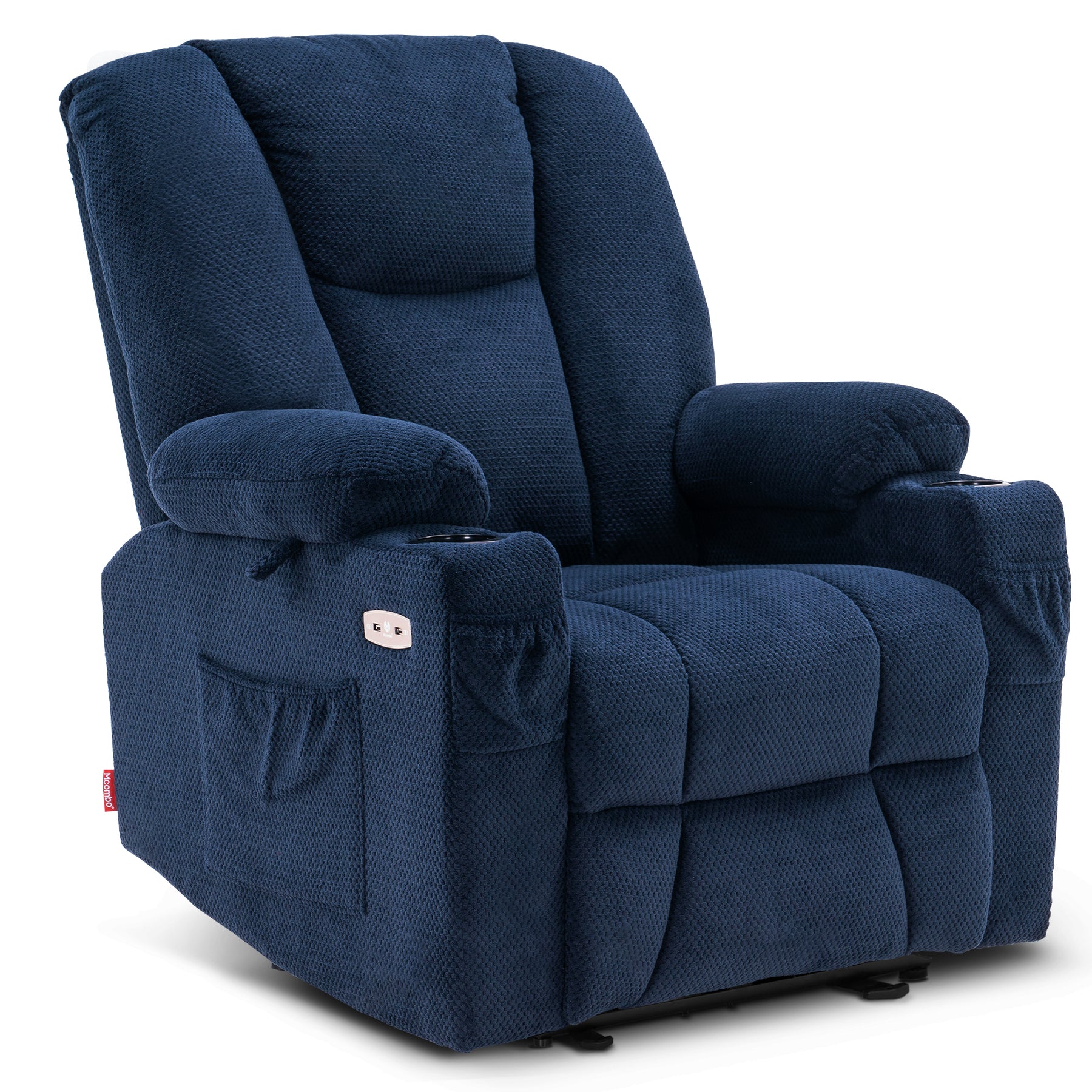 Mcombo Electric Power Recliner Chair with Massage & Heat, Extended Footrest, USB Ports, Side Pockets, Cup Holders, Fabric 8015