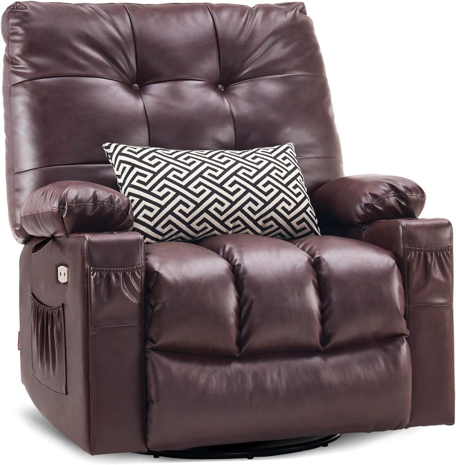 Mcombo Large Power Swivel Glider Rocker Recliner Chair with Massage and Heat for Nursery and USB Ports, Cup Holders 7748