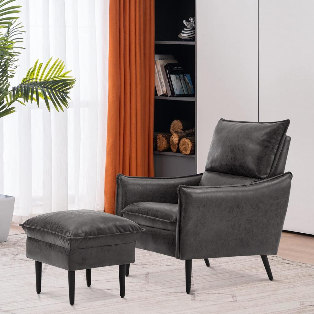 MCombo Accent Club Chair with Ottoman, Leathaire Fabric Armchair, Lounge Sofa Chairs 4156
