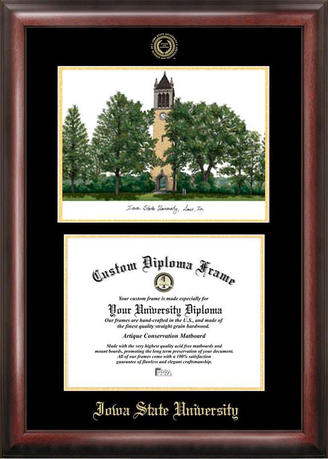 Campus Images Iowa State University 11w X 8.5h Gold Embossed Diploma Frame With Campus Images Lithograph