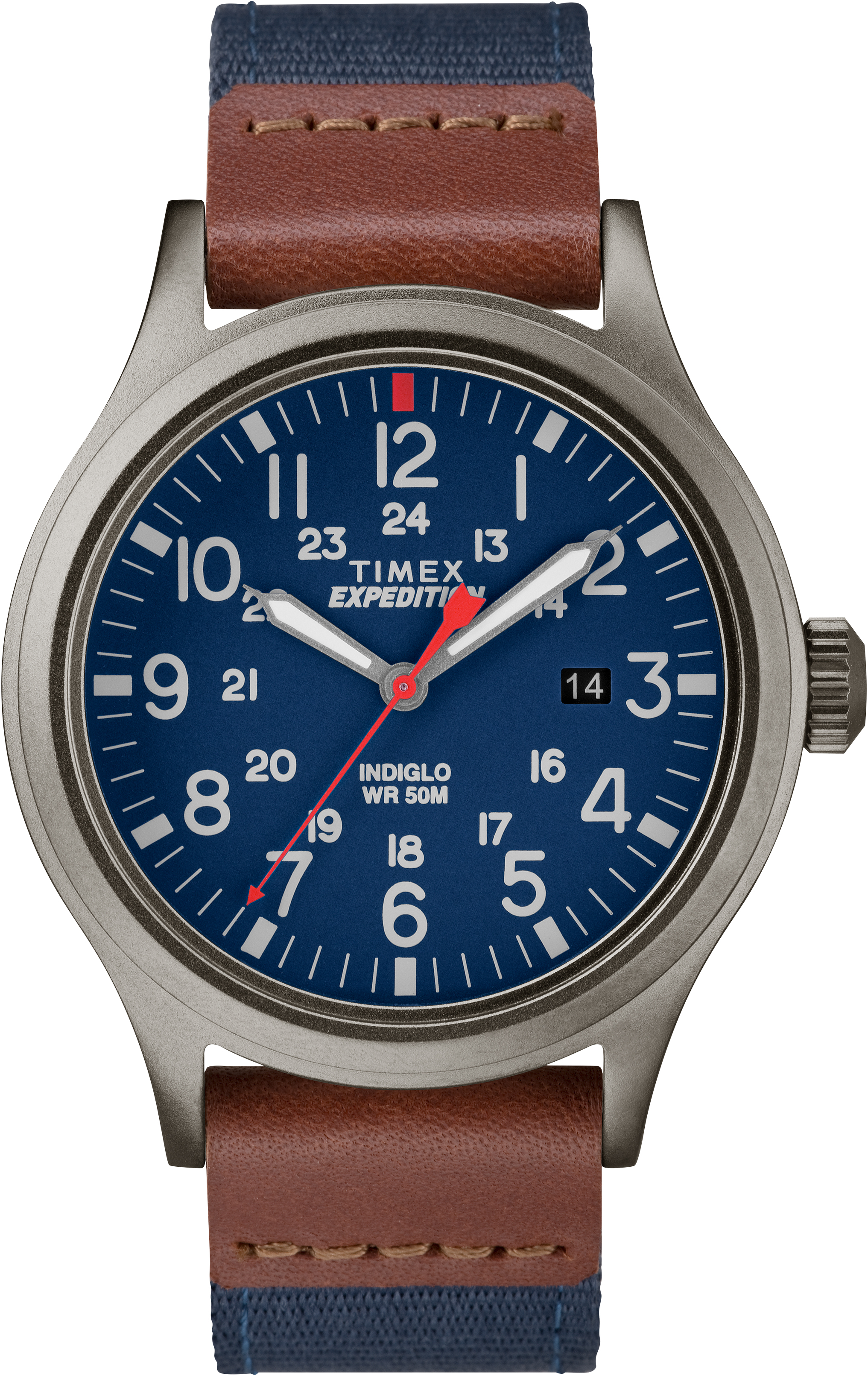 Timex Tw4b14100 Men's Expedition Scout Navy Blue Nylon Strap With Brown Leather Trim Watch