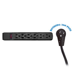 CableWholesale Surge Protector, Flat Rotating Plug, 6 Outlet, Black Horizontal Outlets, Plastic, Power Cord 25 Foot