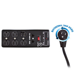 CableWholesale Surge Protector, Flat Rotating Plug, 6 Outlet, Black, Metal, Commercial Grade, 1 X3 Mov, Emi  N  Rfi, Modem Protector, Power Cor