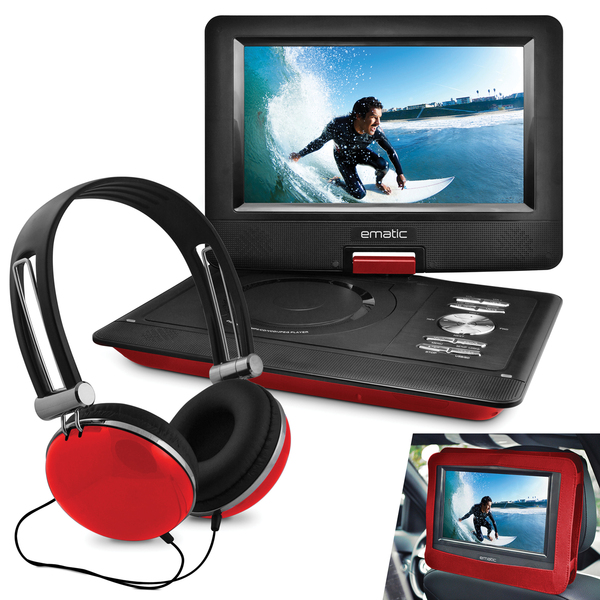 Ematic Epd116rd 10" Portable Dvd Player With Headphones  N  Car-headrest Mount (red)
