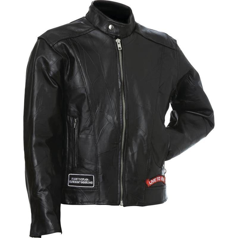 BNF Diamond Plate N Trade; Rock Design Genuine Buffalo Leather Motorcycle Jacket - 4x
