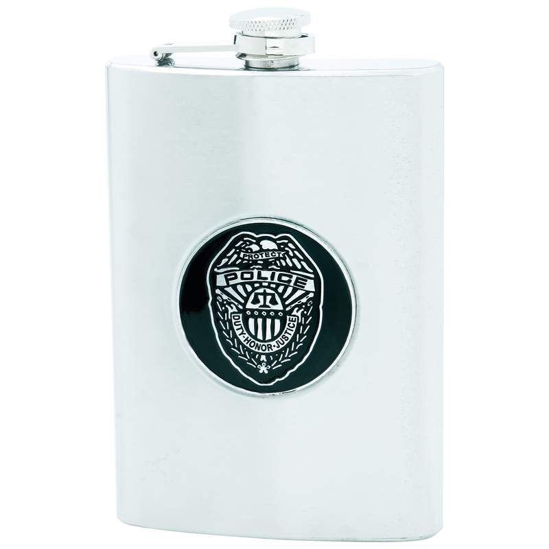 Maxam N Reg; 8oz Stainless Steel Flask With Police Badge Medallion - Non-sized Item