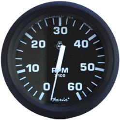 Faria Beede Instruments Faria Euro Black 4" Tachometer - 6,000 RPM (Gas - Inboard & I/O)