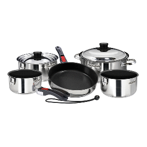 Magma Nesting 10-piece Induction Compatible Cookware - Ss Exterior  N  Slate Black Ceramica Non-stick Interior