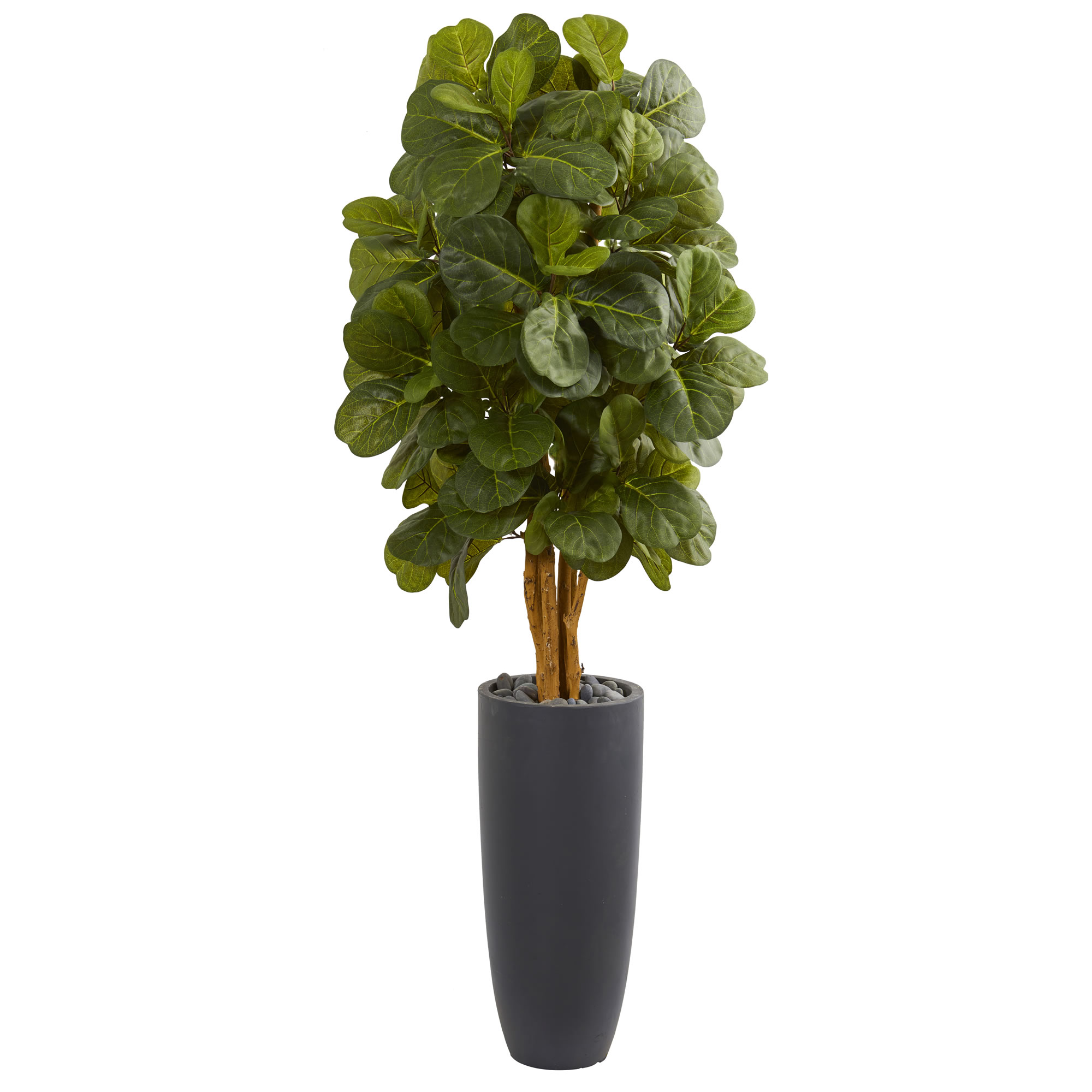 Nearly Natural 5.5’ Fiddle Leaf Artificial Tree In Gray Cylinder Planter 