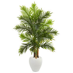 Nearly Natural 5649 5 ft. Areca Palm Artificial Tree in White Planter