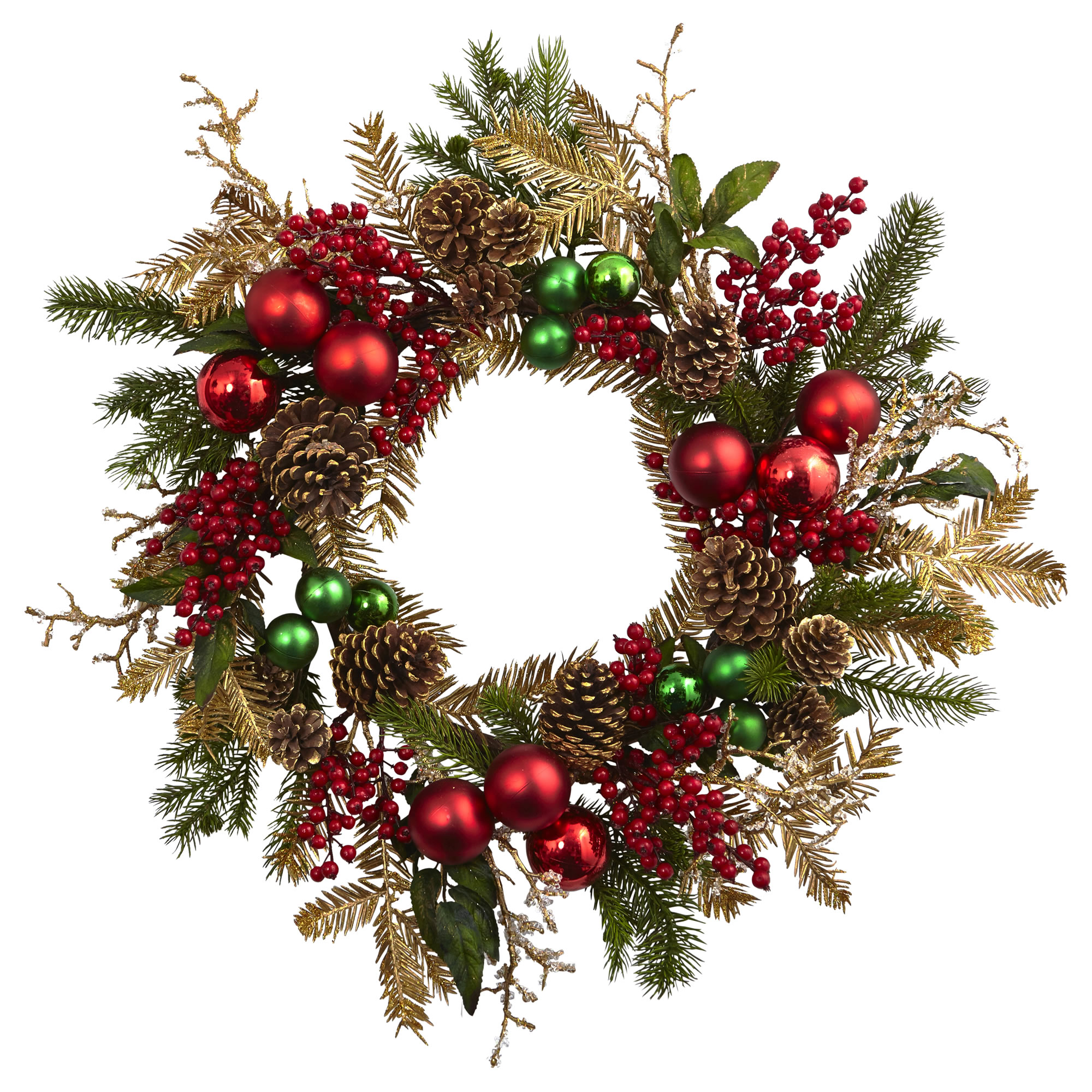 Nearly Natural 24” Ornament, Pine  N  Pine Cone  Wreath