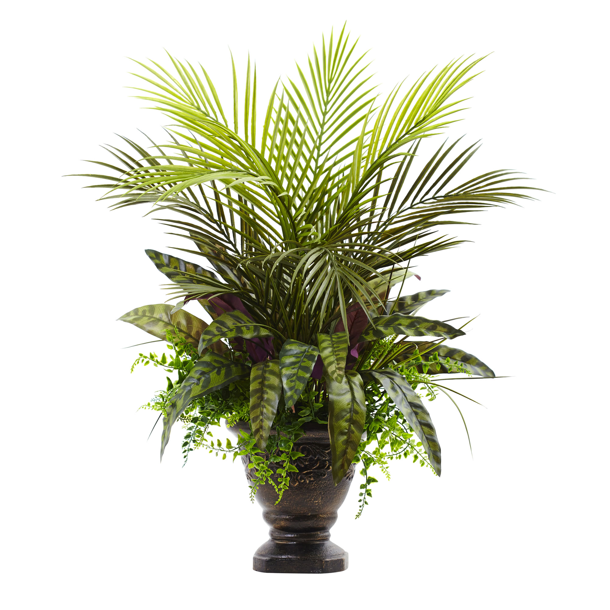 Nearly Natural 27” Mixed Areca Palm, Fern  N  Peacock W/planter