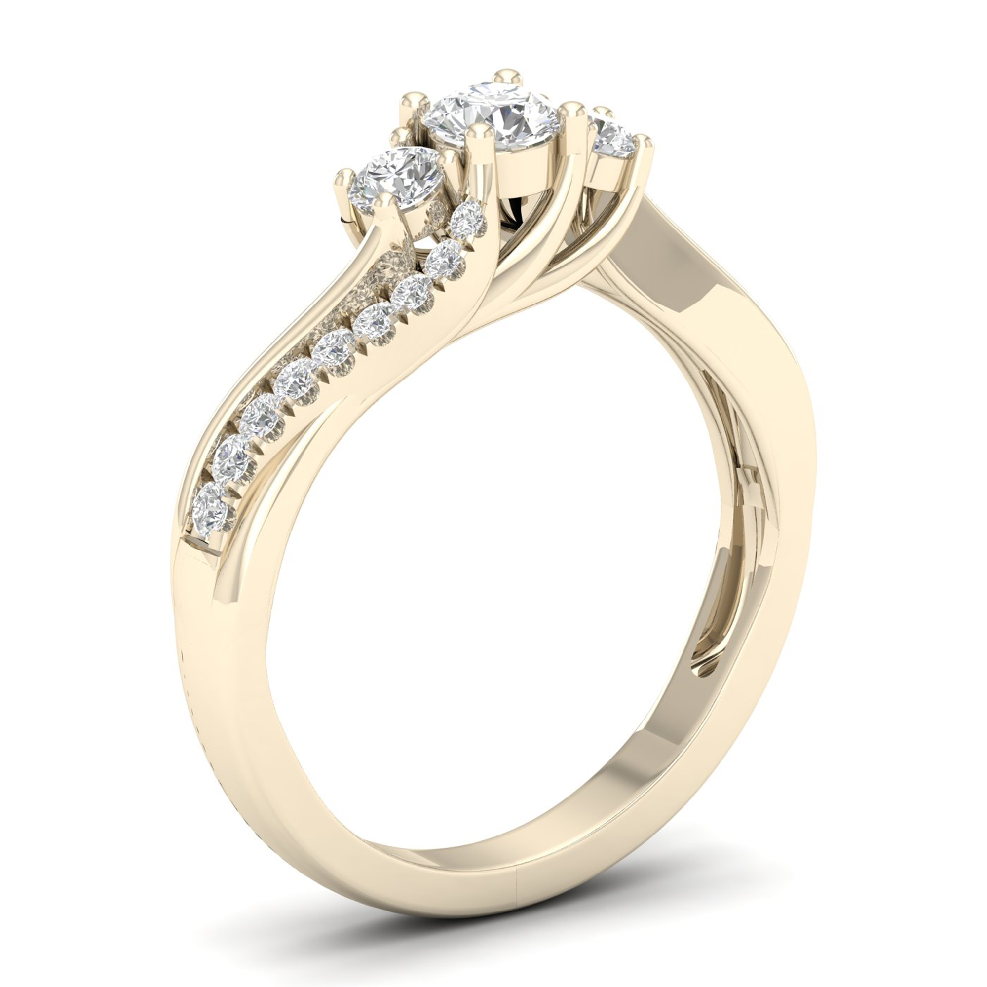 Amouria 10k Yellow Gold 1/2Ct TDW Diamond Three Stone Anniversary Ring (I-J, I2)