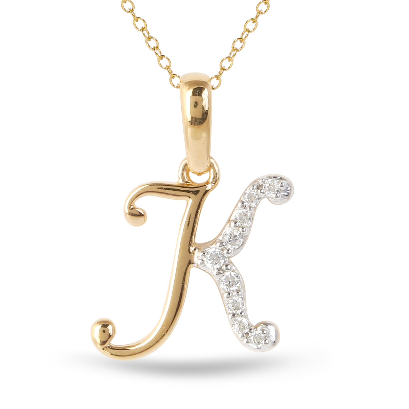 Amouria 1/20Ct TDW Diamond Alphabet K Pendant Necklace in Yellow Gold Plated Sterling Silver (H-I, I2)