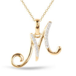 Amouria 1/20Ct TDW Diamond Alphabet M Pendant Necklace in Yellow Gold Plated Sterling Silver (H-I, I2)